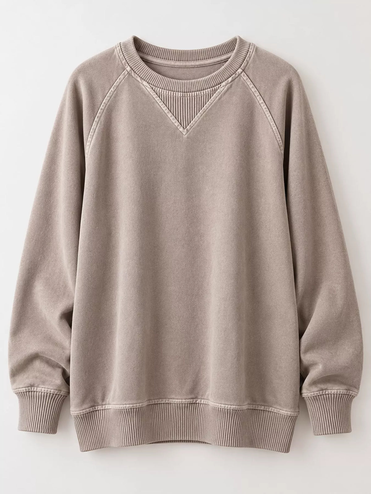Crew Neck Raglan Sleeve Sweatshirt - Mocha - View 4