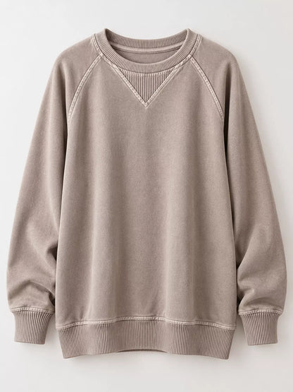 Crew Neck Raglan Sleeve Sweatshirt - Mocha - View 4