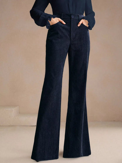 High-Waisted Flare Pants - Navy Blue - View 3
