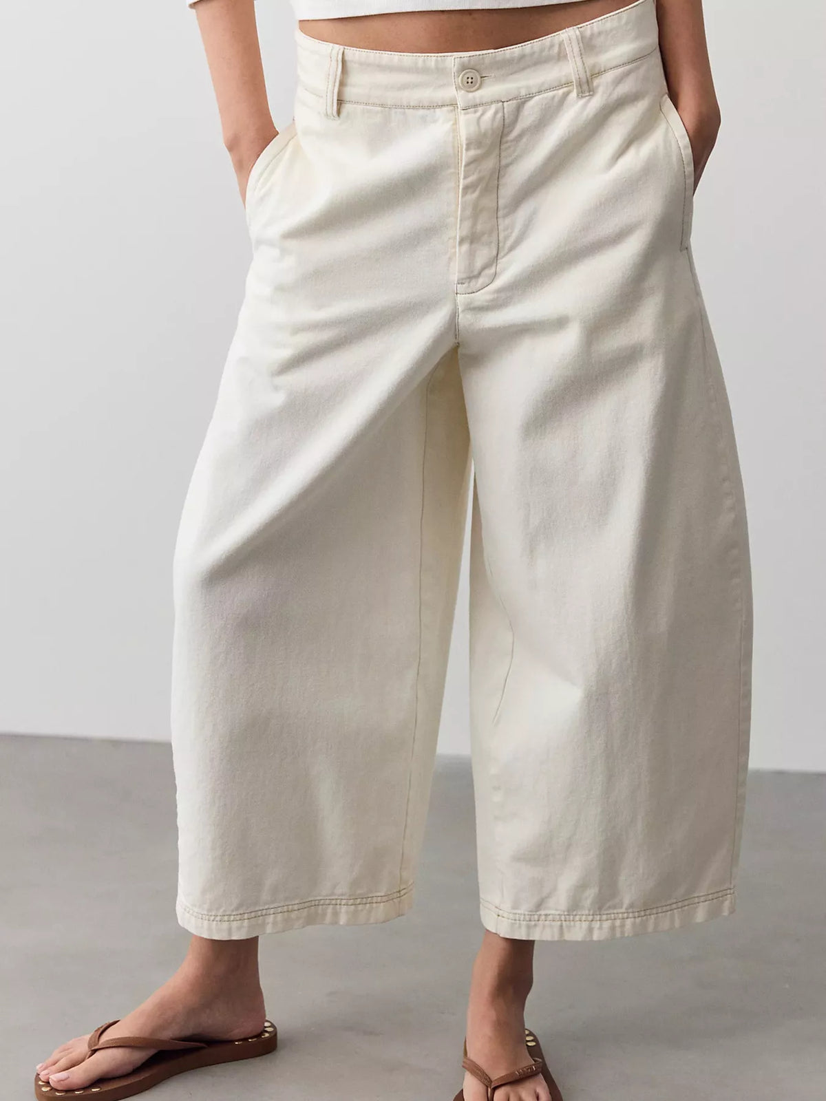 Wide-Leg Cropped Jeans - White - View 3