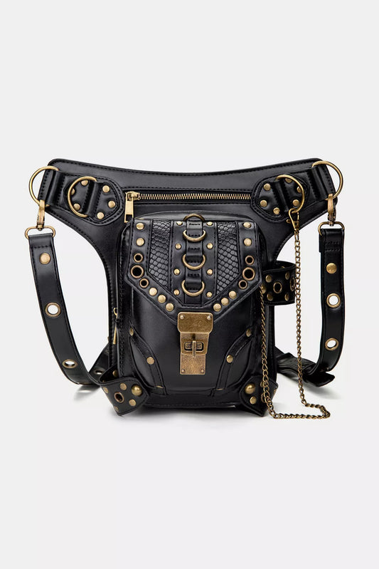Steampunk Rivet Decor Multipurpose Crossbody Bag - Black - View 1