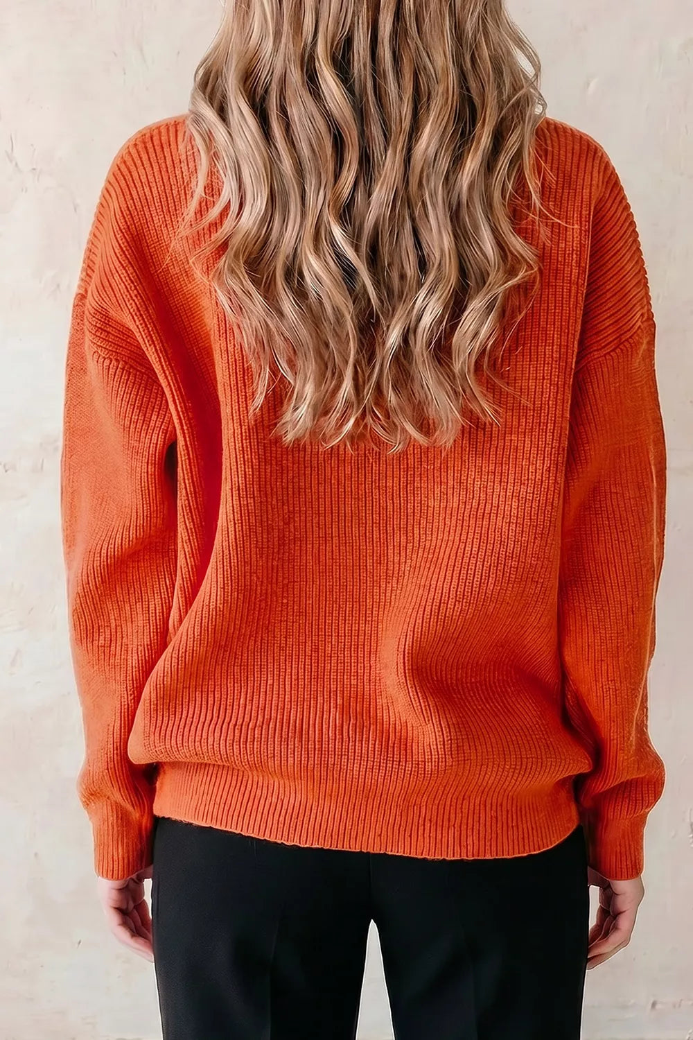 Drop Shoulder Long Sleeve Round Neck Halloween Sweater - Orange - View 7