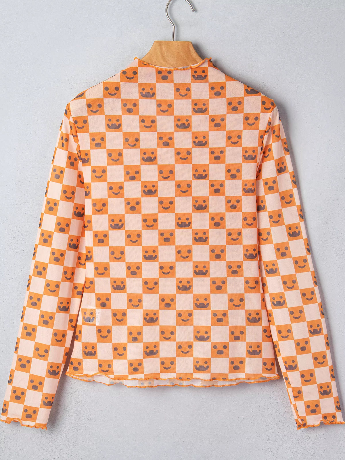 Abstract Halloween Pattern Long Sleeve Mock Neck Blouse - Sherbet - View 7
