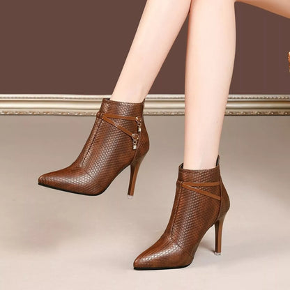 Pointed-Toe Stiletto Ankle Boots - Coffee - View 7