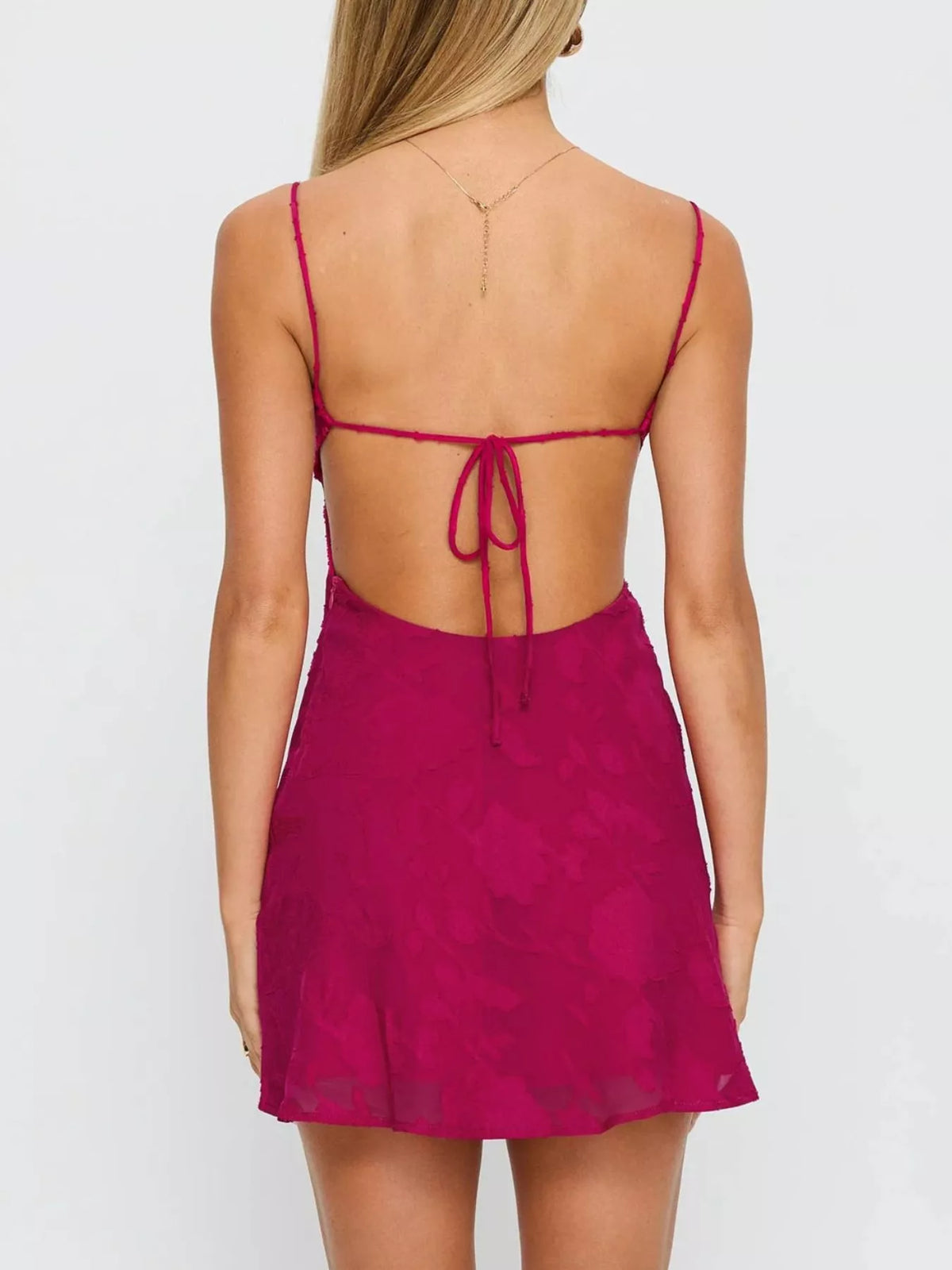 Backless Spaghetti Strap Mini Dress - Burgundy - View 4