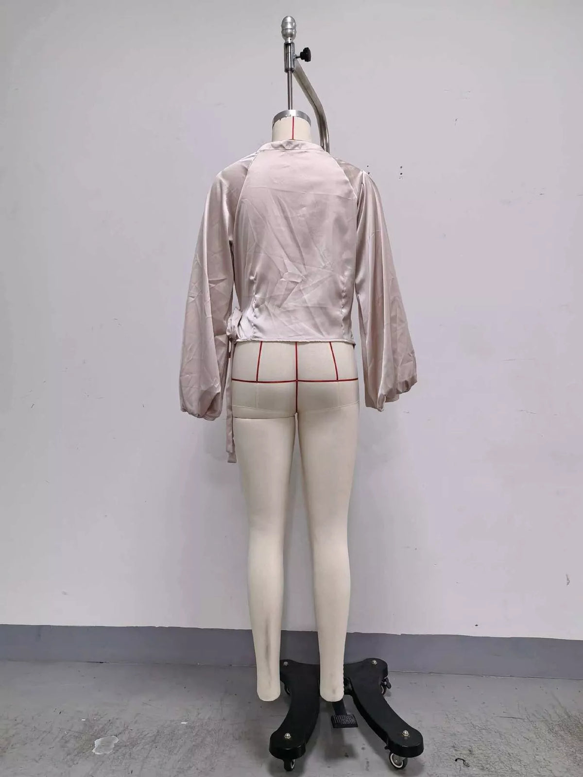 Satin Balloon Sleeve Blouse - Beige - View 5