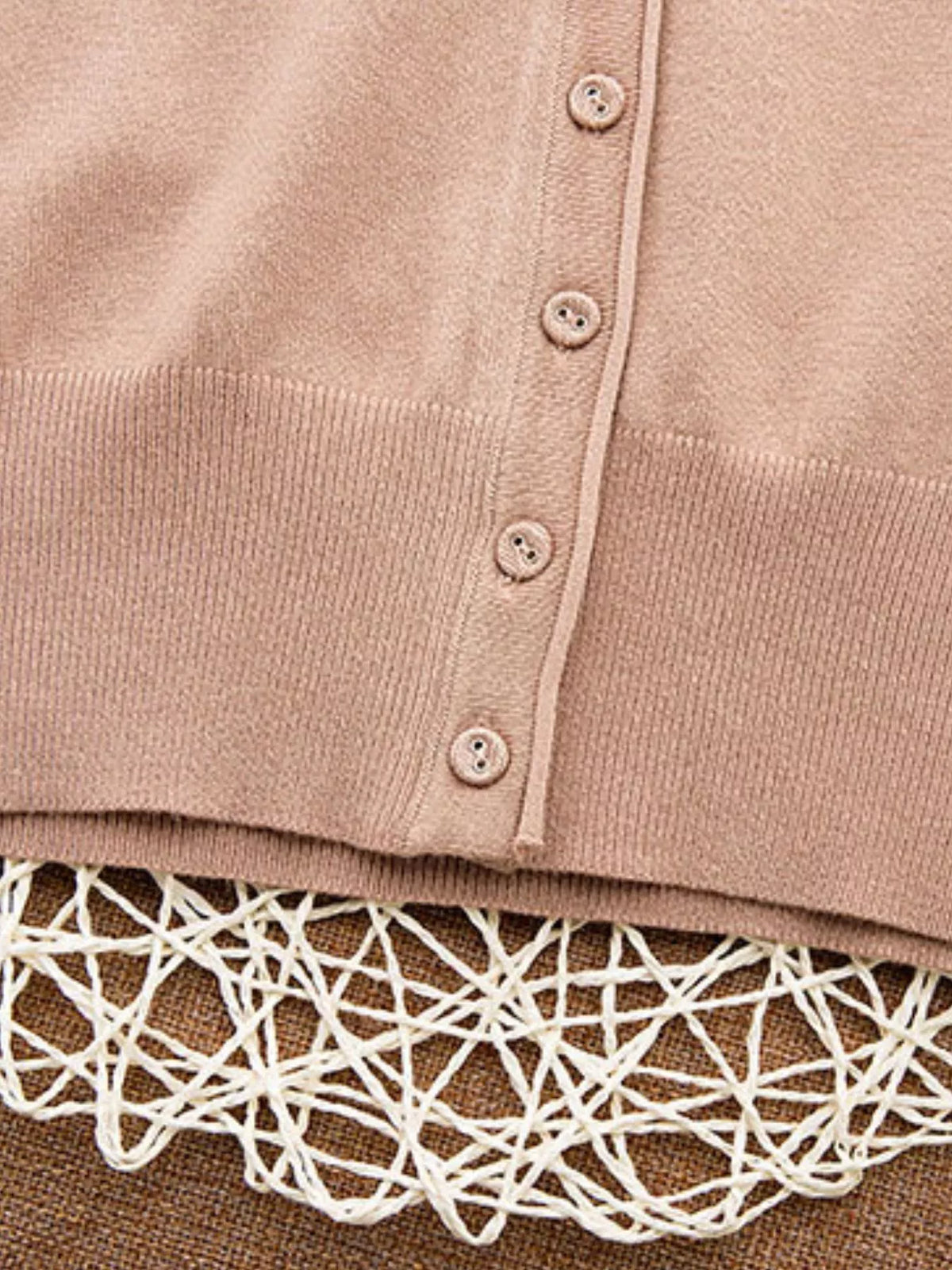 Classic V-Neck Button-Down Knit Cardigan - Camel - View 63