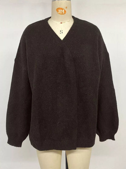 Tie Waist Dropped Shoulder Wrap Cardigan - Chocolate - View 11