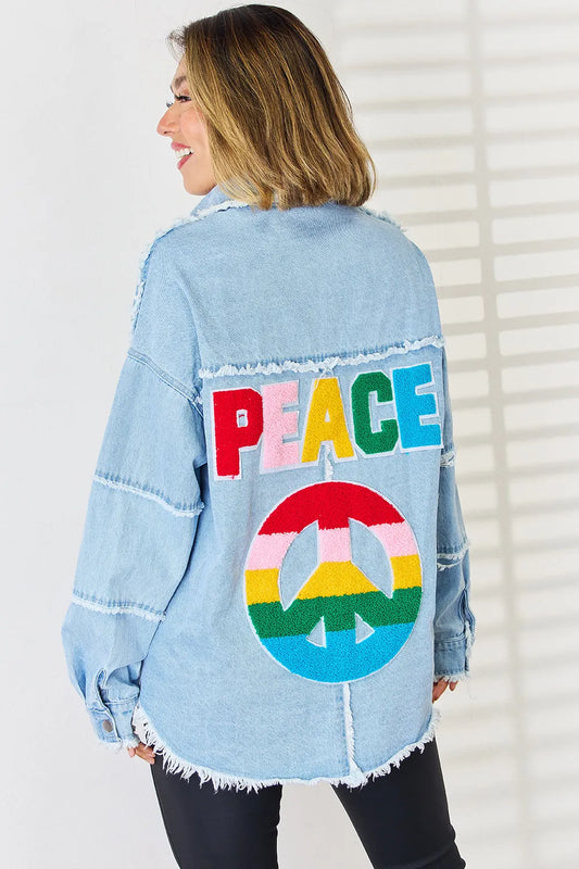 PEACE Raw Hem Dropped Shoulder Denim Top - product photo 1