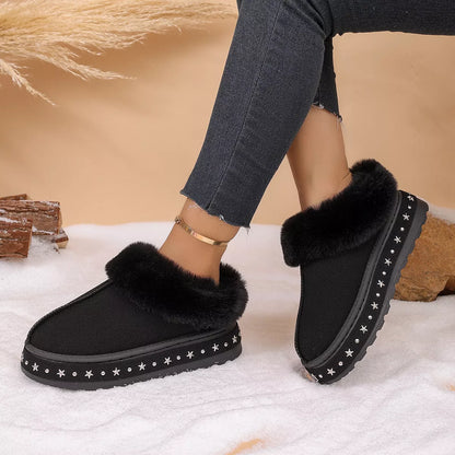 Faux Fur Lined Platform Ankle Boots - Black - View 1