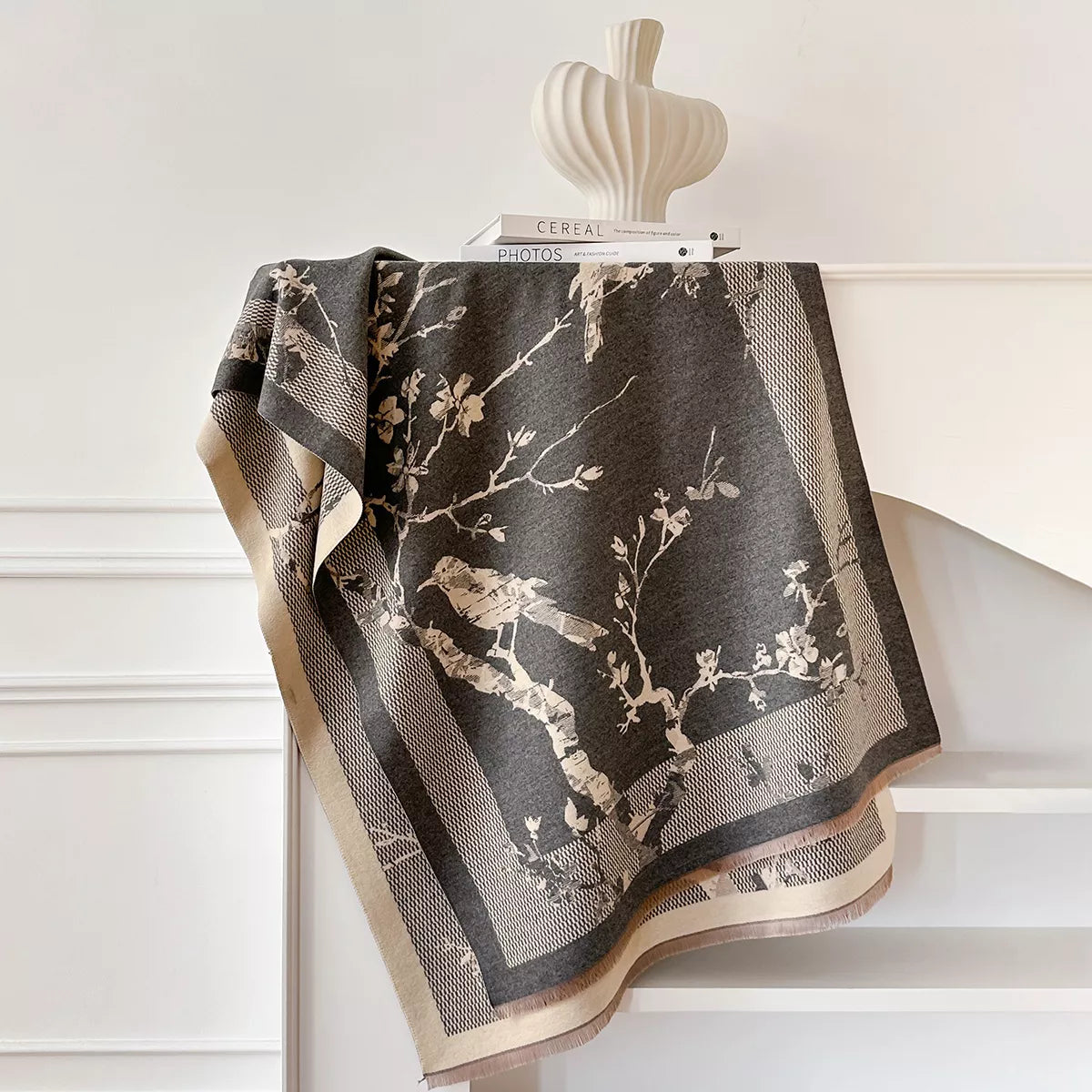 Raw Hem Winter Scarf - Dark Gray - View 6