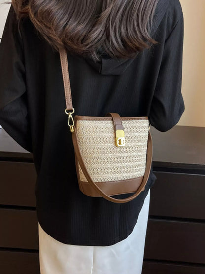Woven Straw Bucket Crossbody Bag - Off-white - View 4