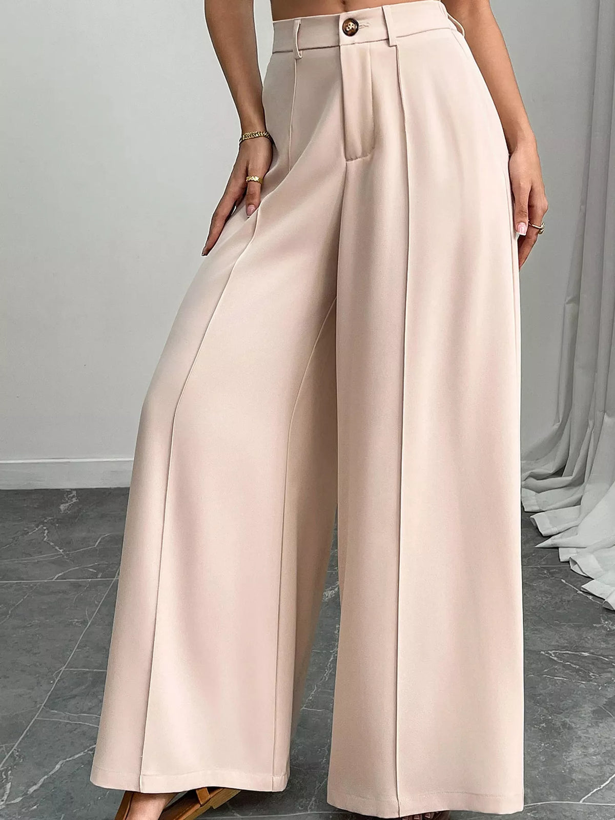 High-Waisted Wide-Leg Pants - Apricot - View 7