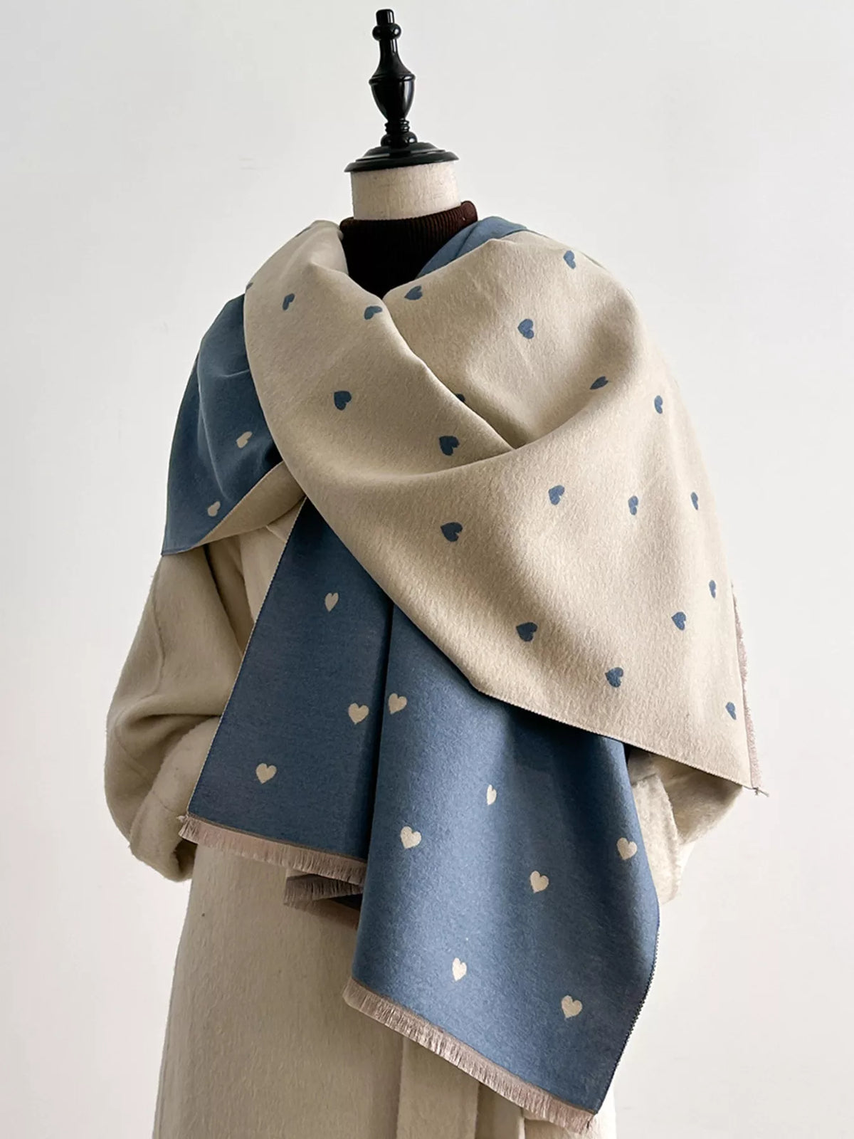 Heart Raw Hem Scarf - Blue - View 6