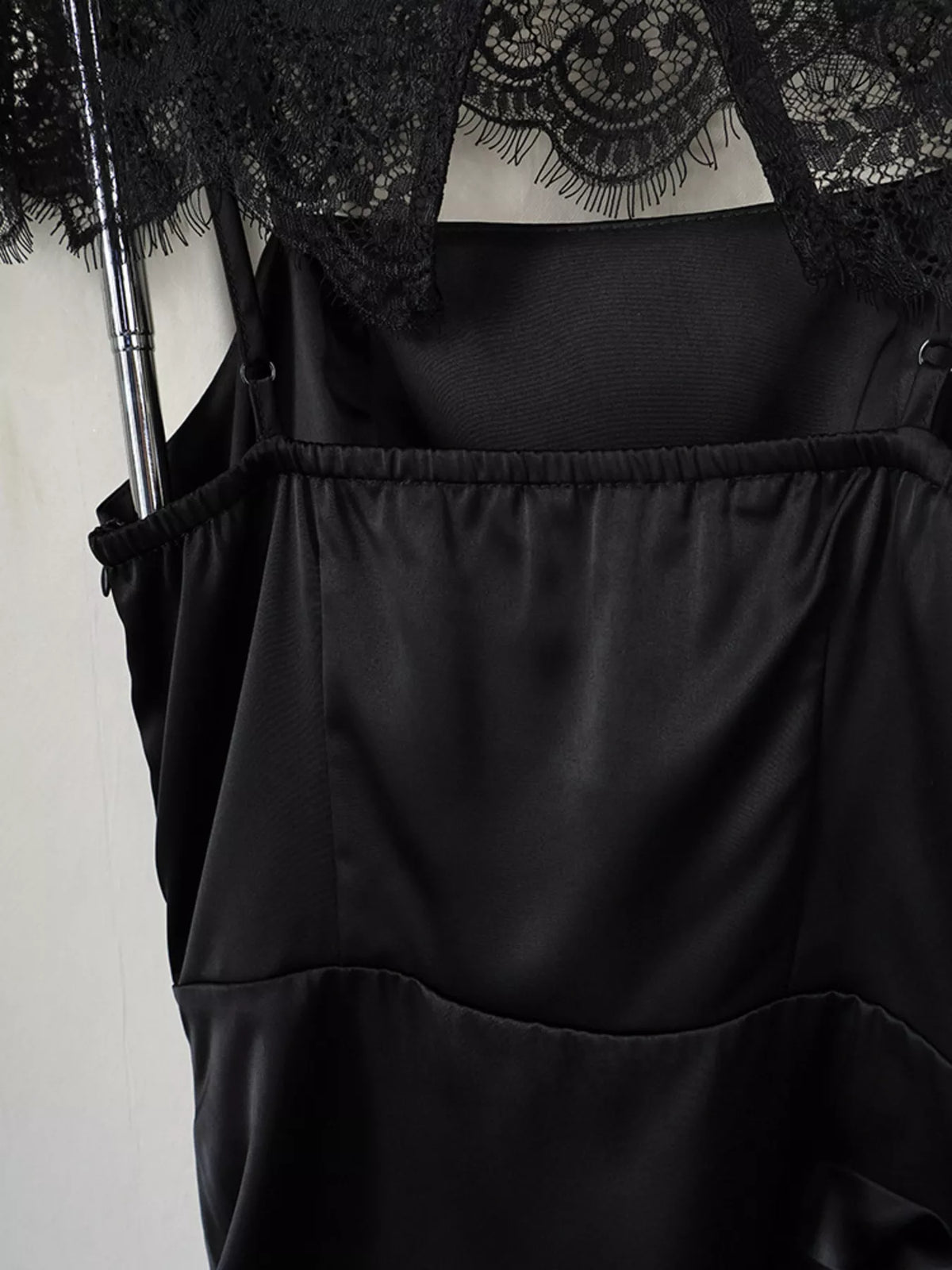 Satin Mini Dress with Lace Detachable Cape - Black - View 9
