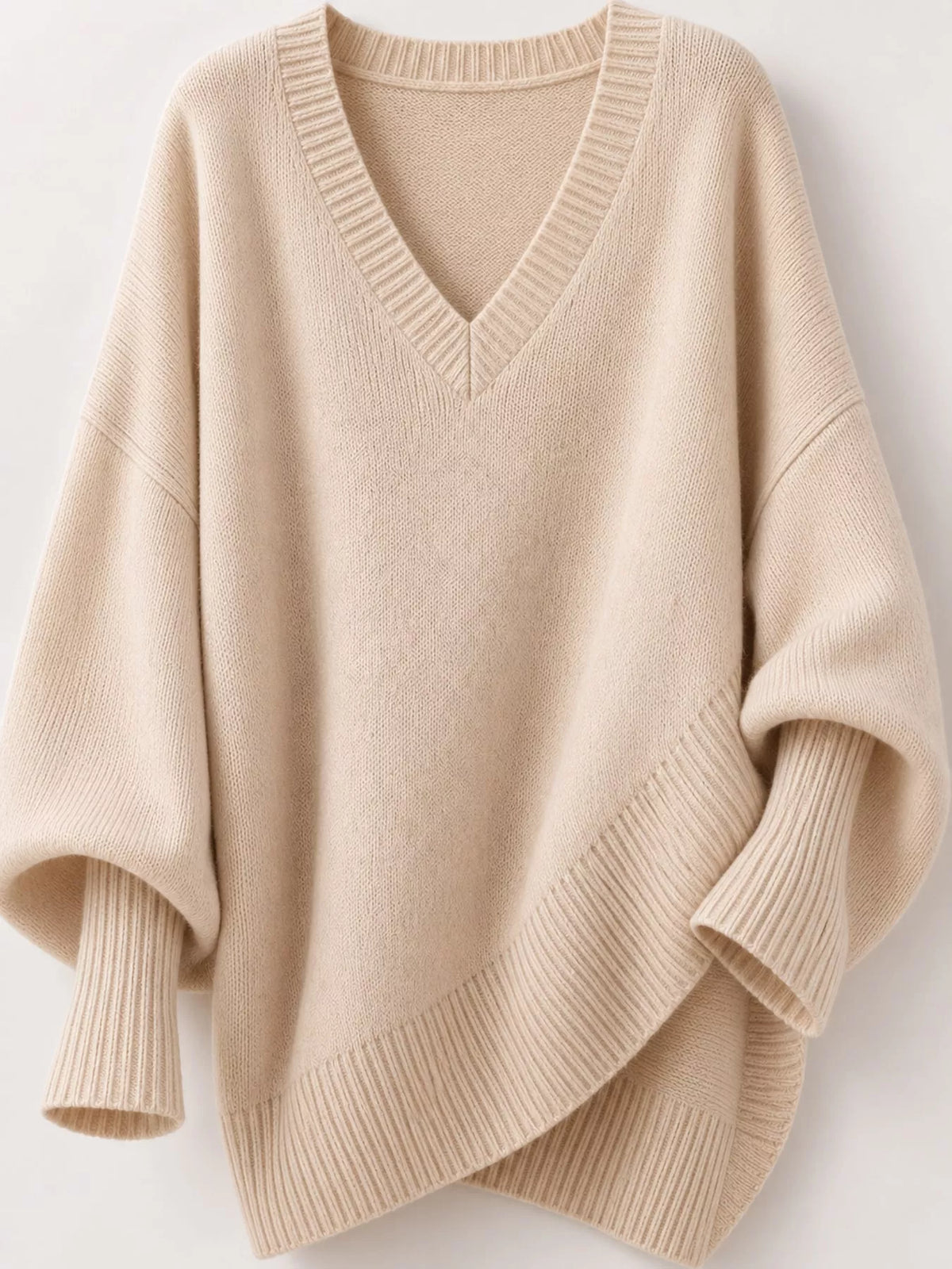 Full Size V-Neck Oversized Batwing Sleeve Sweater Plus Size - Apricot - View 15