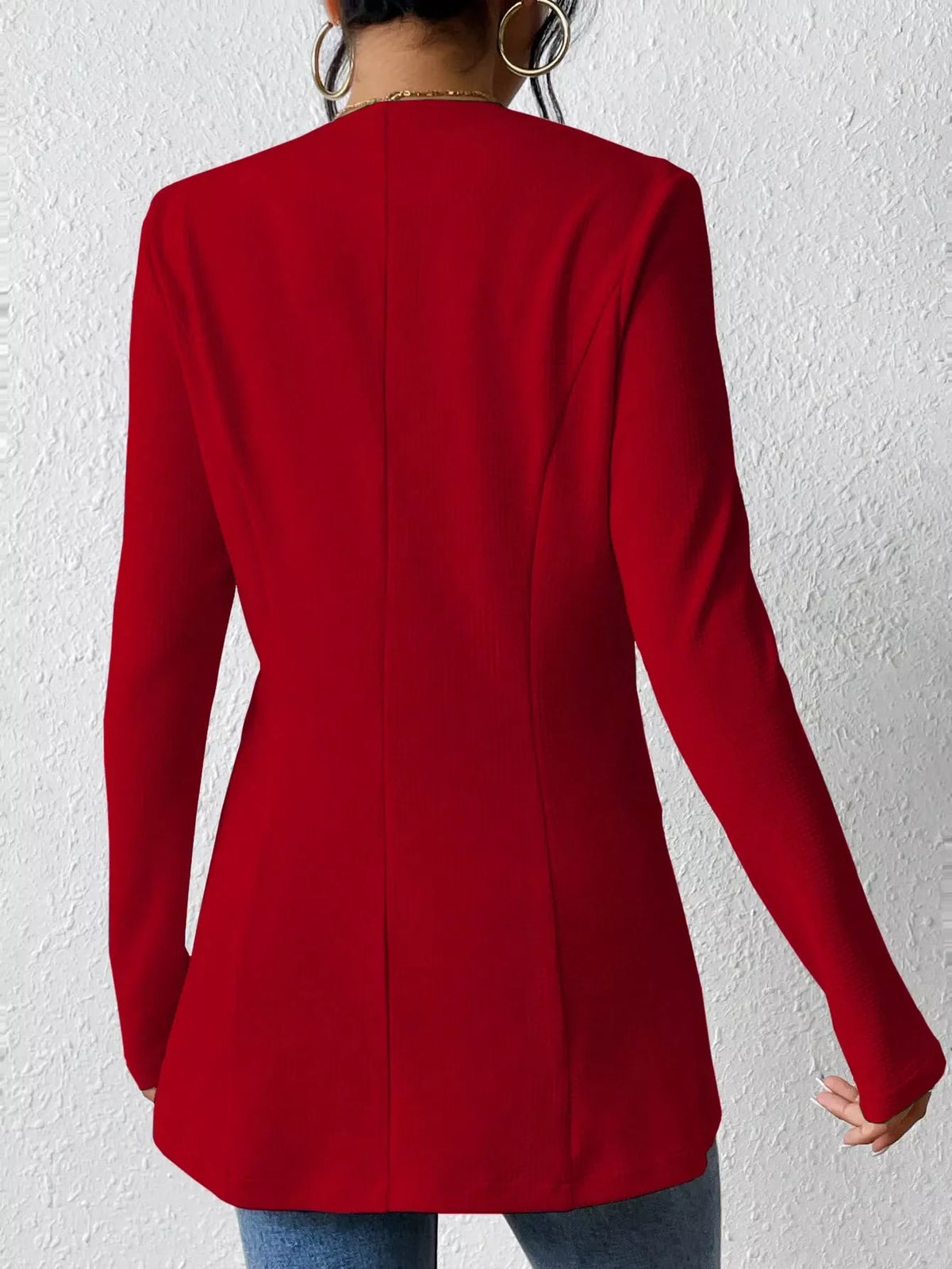 One Button Long Sleeve Blazer - Red - View 20