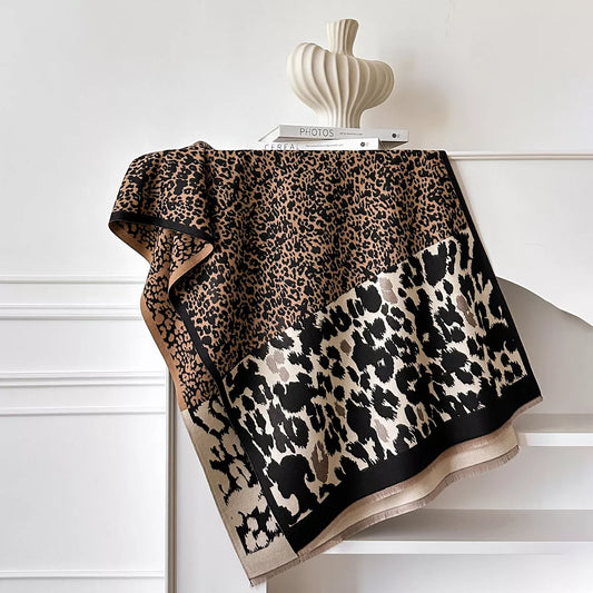 Leopard Print Winter Scarf - Black - View 2