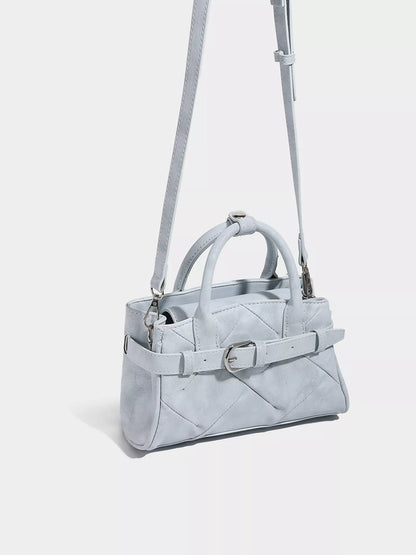 Quilted Buckle Accent Crossbody Bag - Blue - View 4