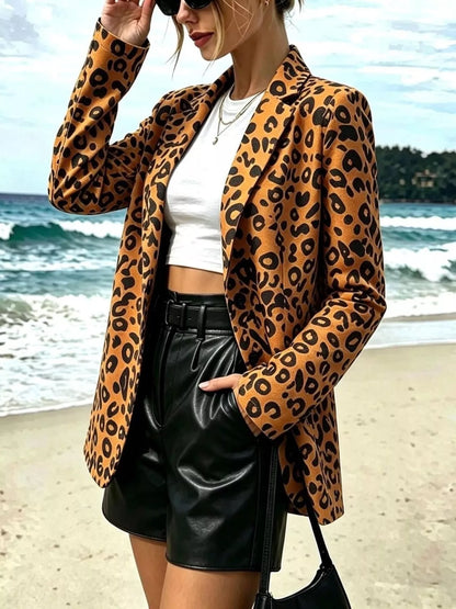 Leopard Print Long Sleeve Blazer - Leopard - View 3