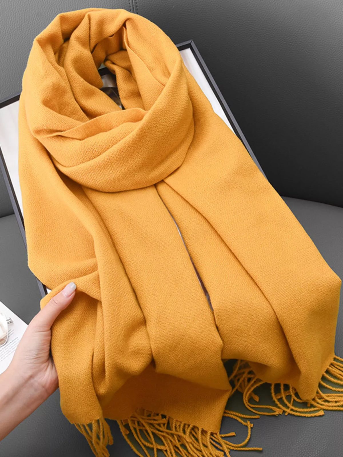 Solid Color Fringe Scarf - Yellow - View 5