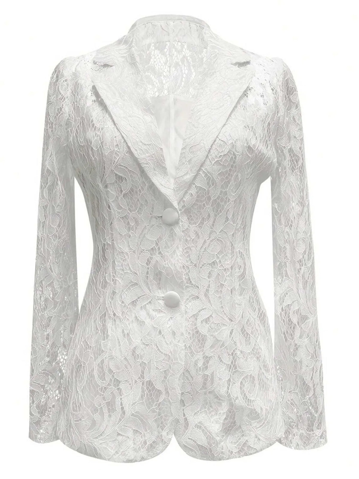 Floral Pattern Lace Single-Breasted Blazer - White - View 3