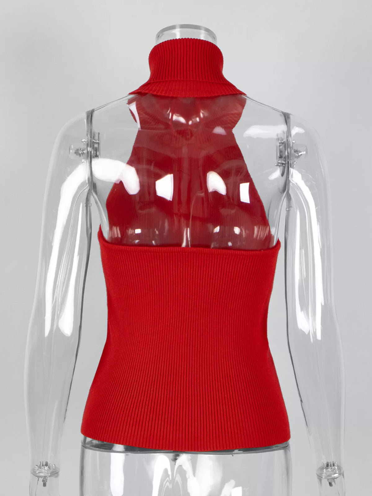 Halter Neck Sweater Tank - Deep Red - View 3