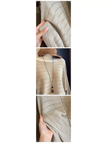 Openwork Boat Neck Sweater - Oatmeal - View 4