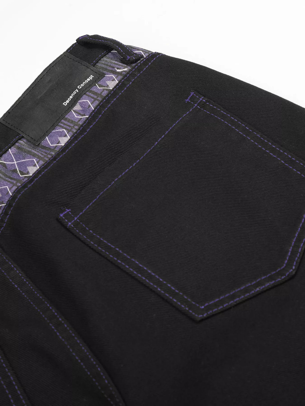 Men's High-Waisted Wide-Leg Jeans with Argyle Pattern Accents - Black - View 11