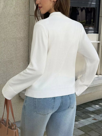 V-Neck Button-Down Knit Cardigan - White - View 5