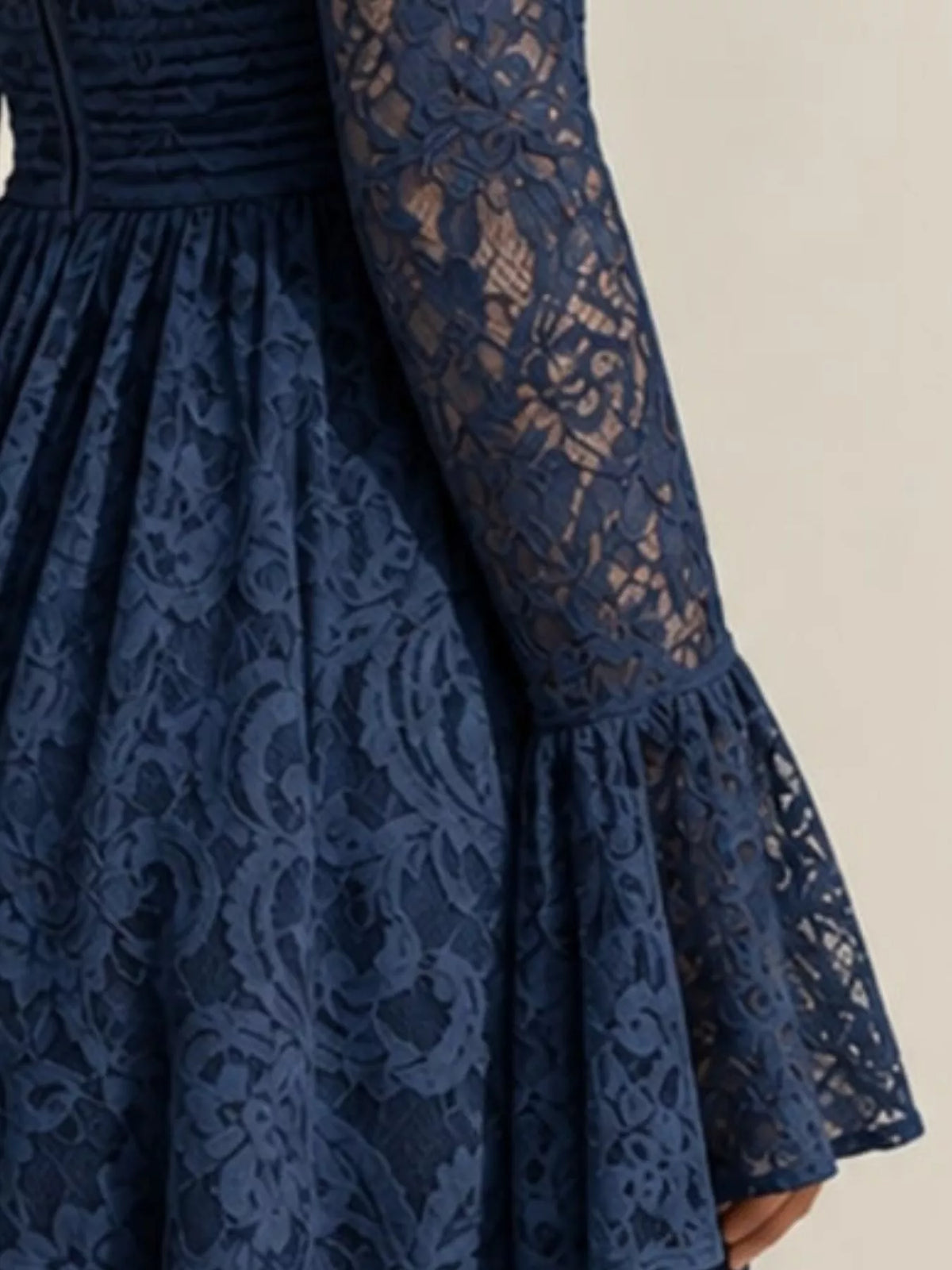 V-Neck Lace Flare Sleeve Maxi Dress - Blue - View 6