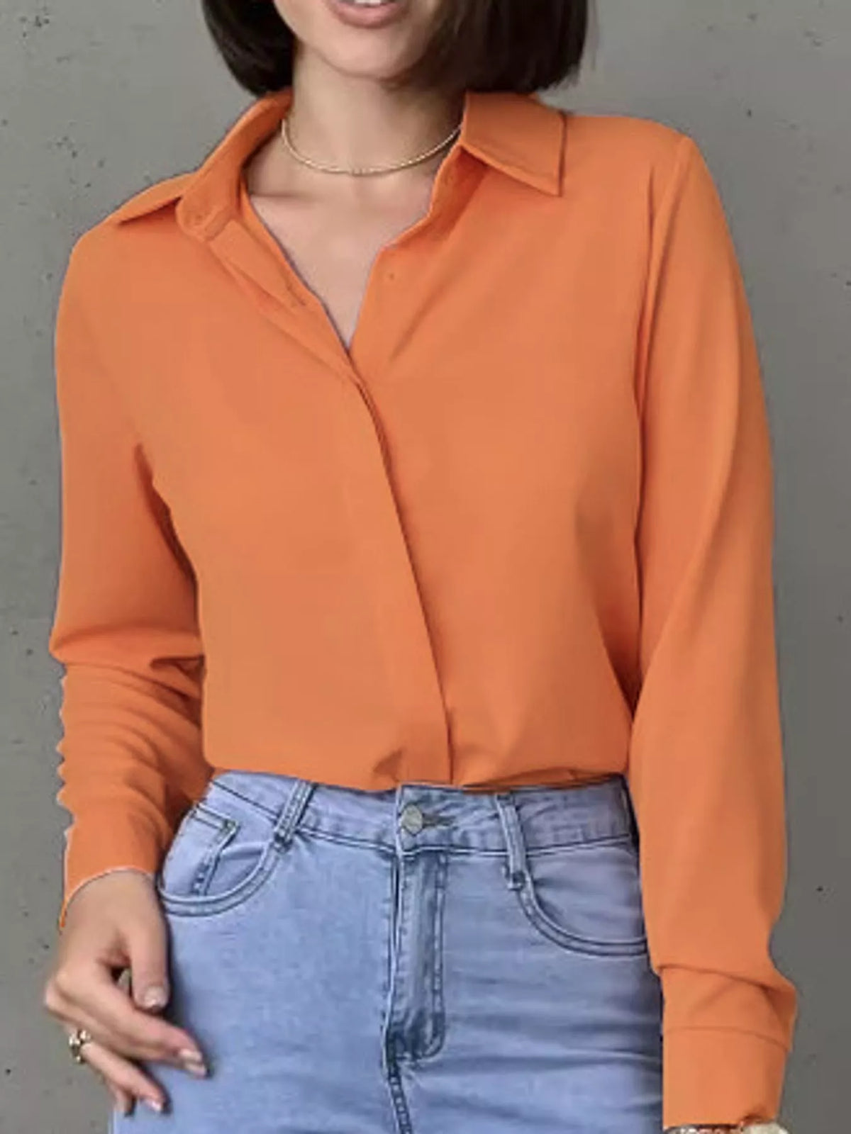 Button Up Long-Sleeve Shirt - Orange Pink - View 76
