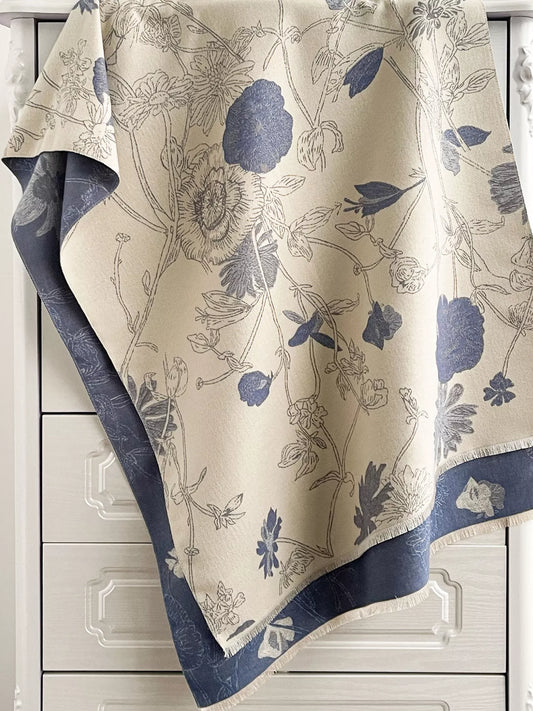 Floral Print Reversible Scarf - Blue - View 2