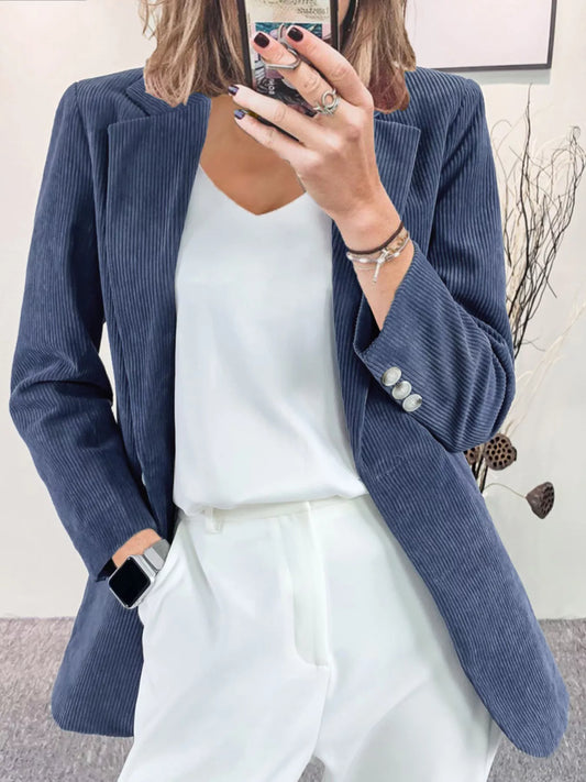 Corduroy Lapel Collar Casual Blazer - Blue Gray - View 1