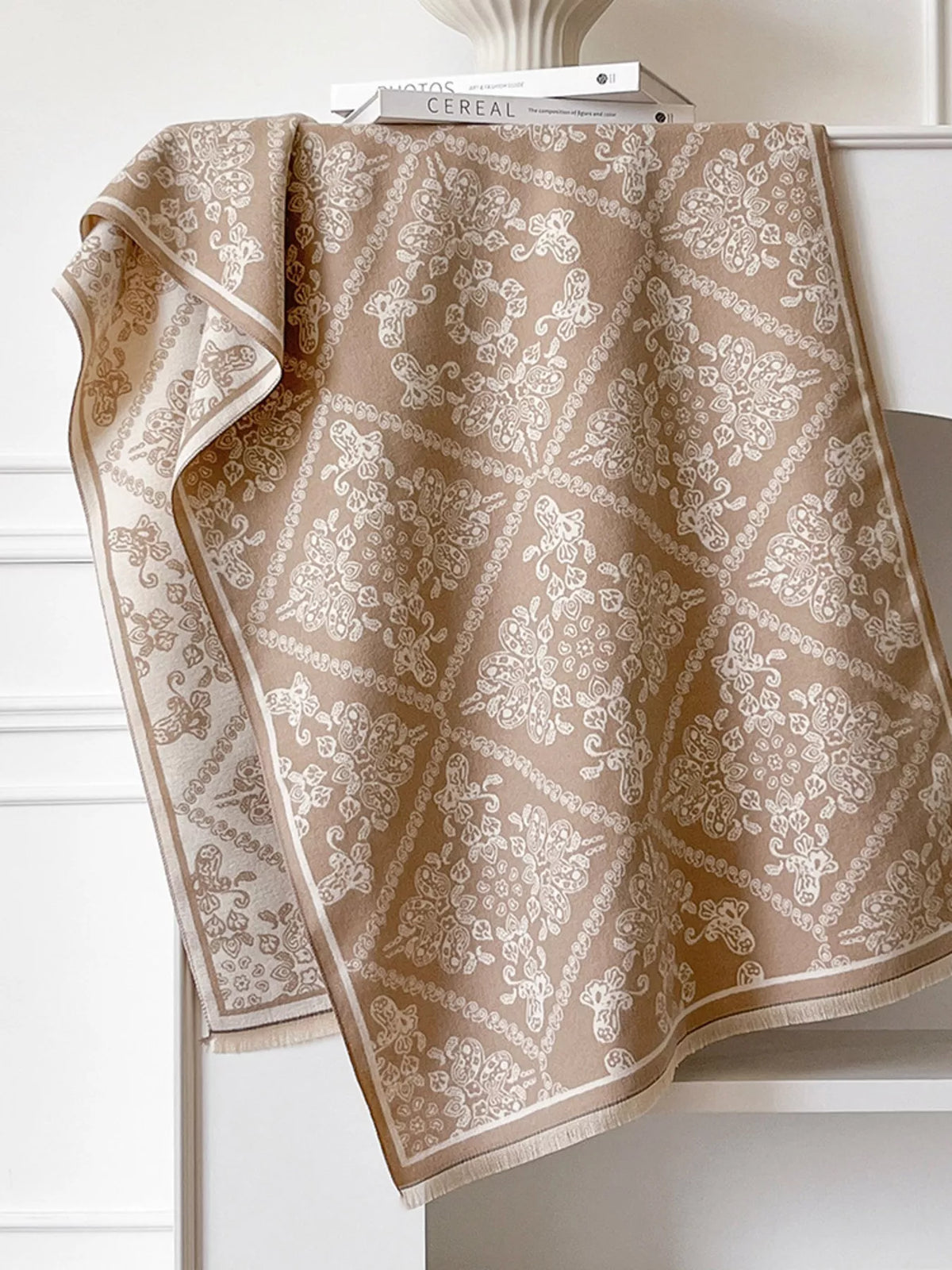 Raw Hem Knitted Scarf - Khaki - View 3