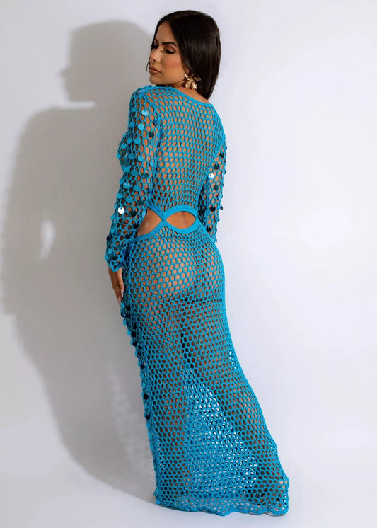 Sequin Mesh Cutout Maxi Dress - product photo 2