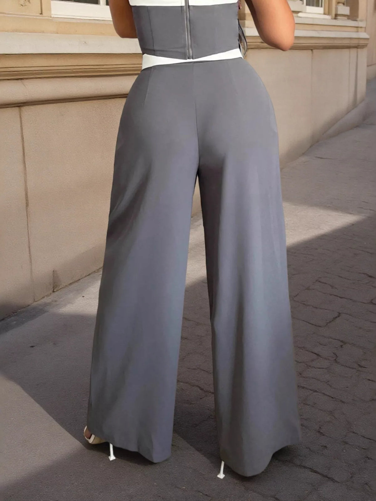 Wide Leg Pants - Gray - View 6