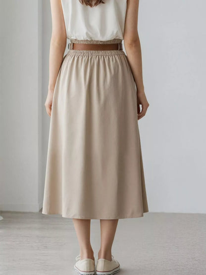 High-Waisted A-Line Midi Skirt - Apricot - View 2