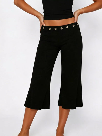 Mid Rise Capris Pants - Black - View 1