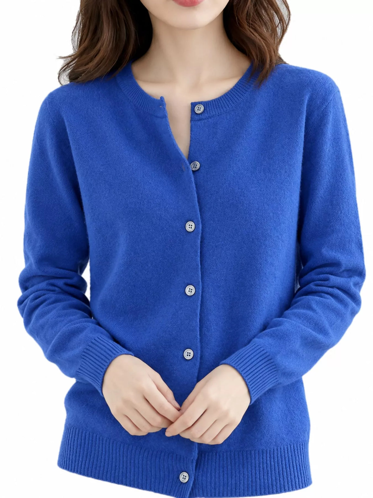 Crew-Neck Button-Down Cardigan - Klein Blue - View 75