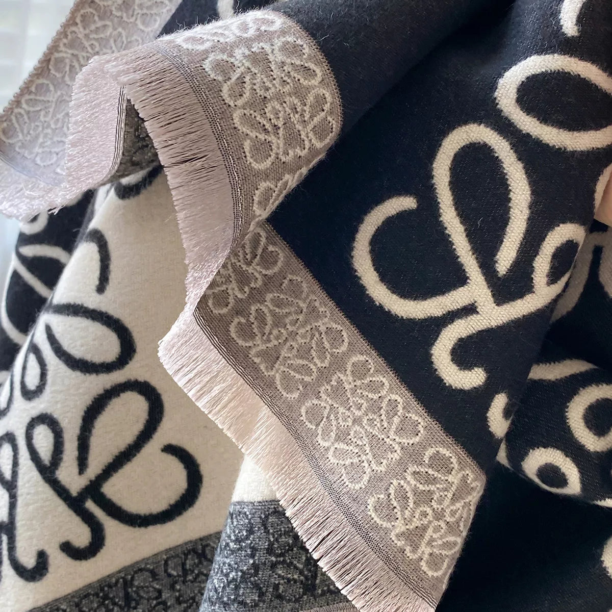 Raw Hem Winter Scarf - Black - View 3