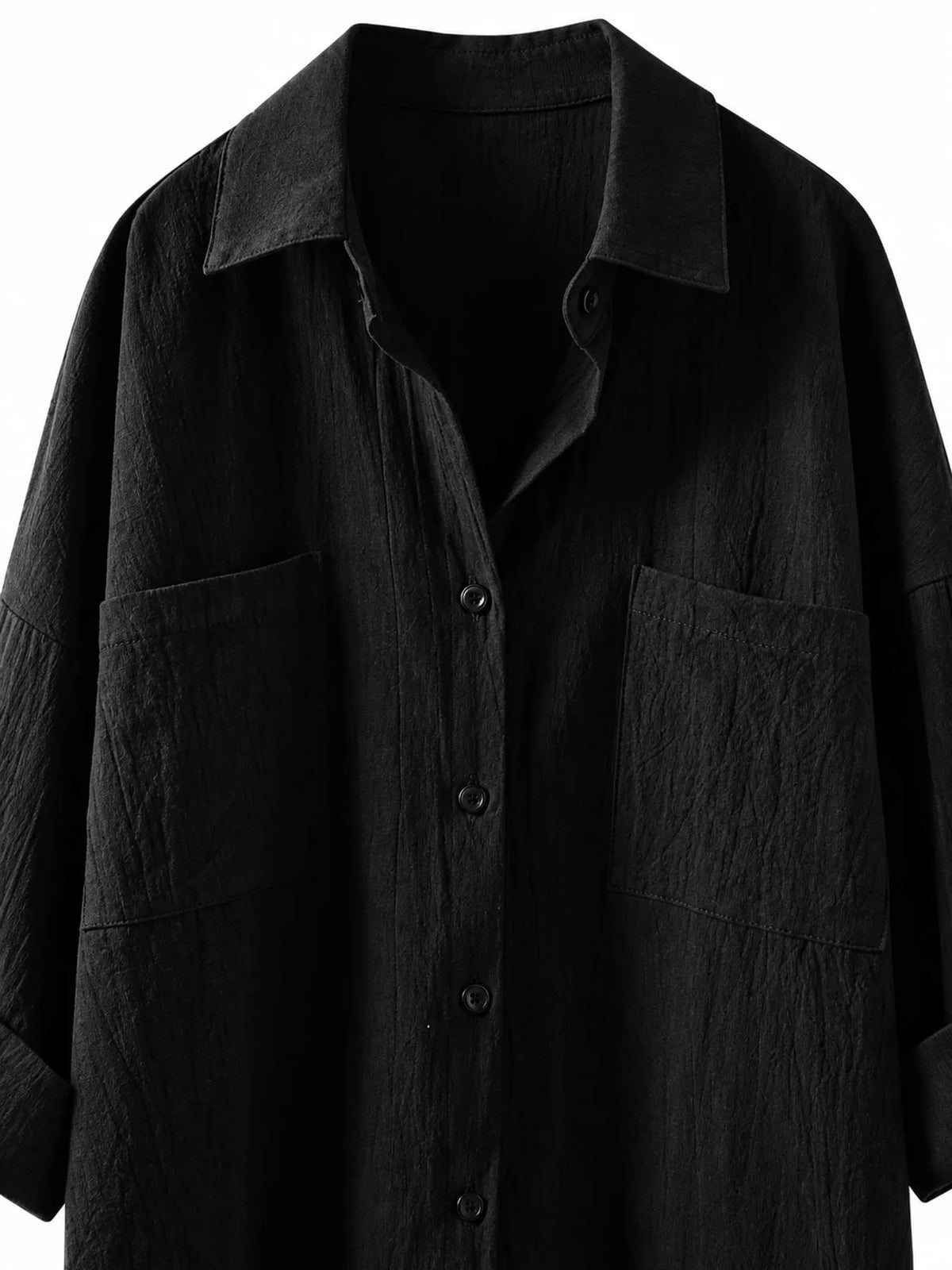 Full Size Casual Button-Down Shirt with Dual Chest Pockets Plus Size - Black - View 11