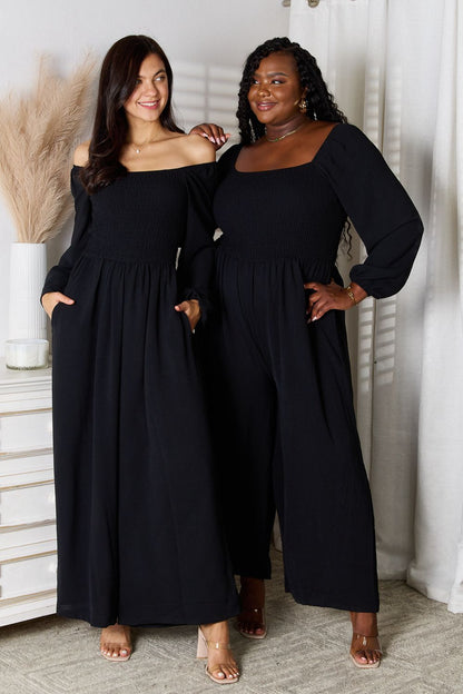 Double Take Square Neck Jumpsuit with Pockets - Black - View 3