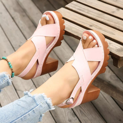 Open Toe Block Heels Sandals - Pink - View 7