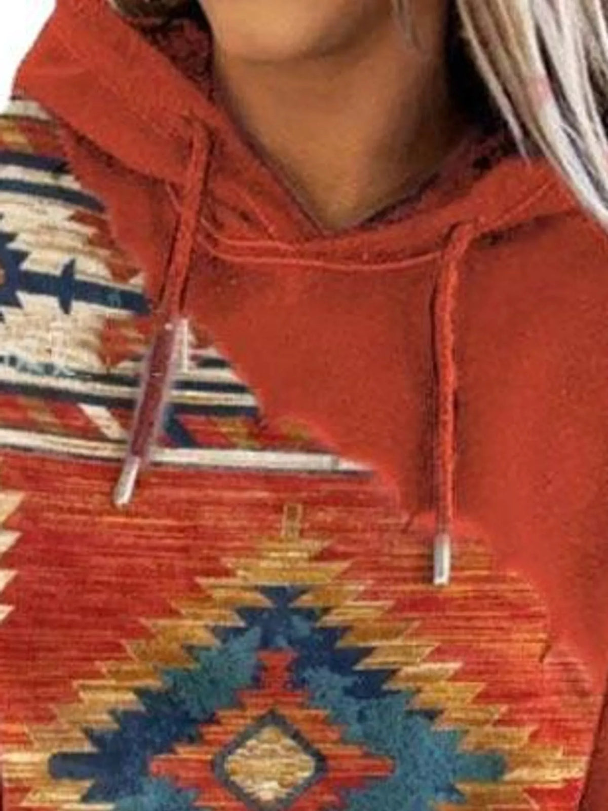 Full Size Aztec Print Hoodie with Kangaroo Pocket Plus Size - Orange - View 2