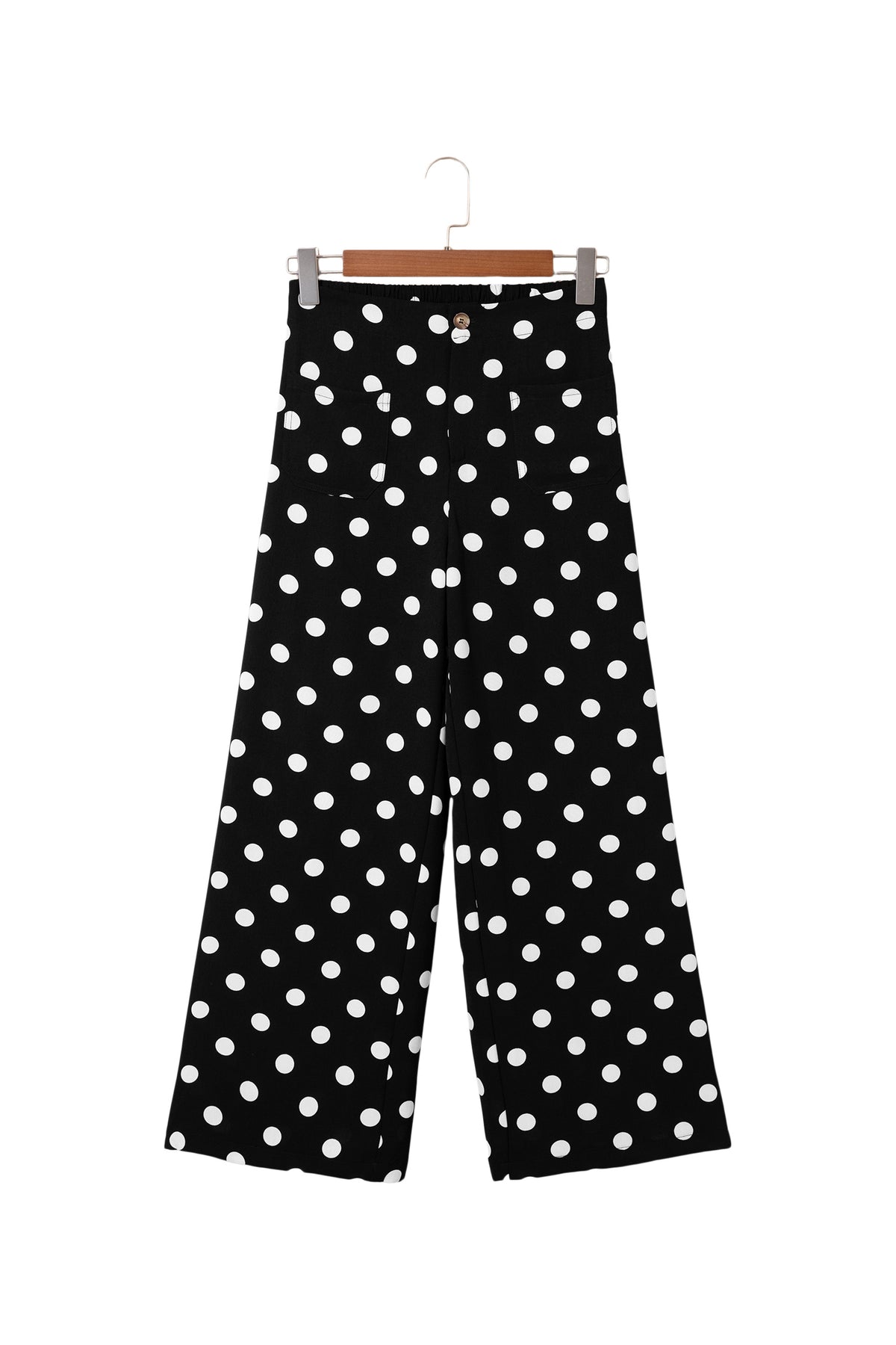 Sky Blue Polka Dot Print Patched Pocket Mid-rise Straight Leg Pants
