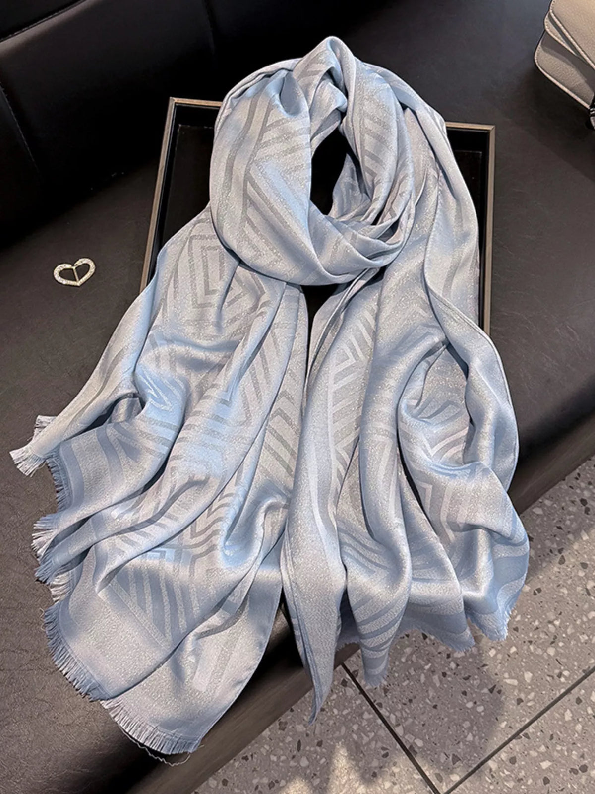 Raw Hem Lightweight Scarf - Blue - View 9