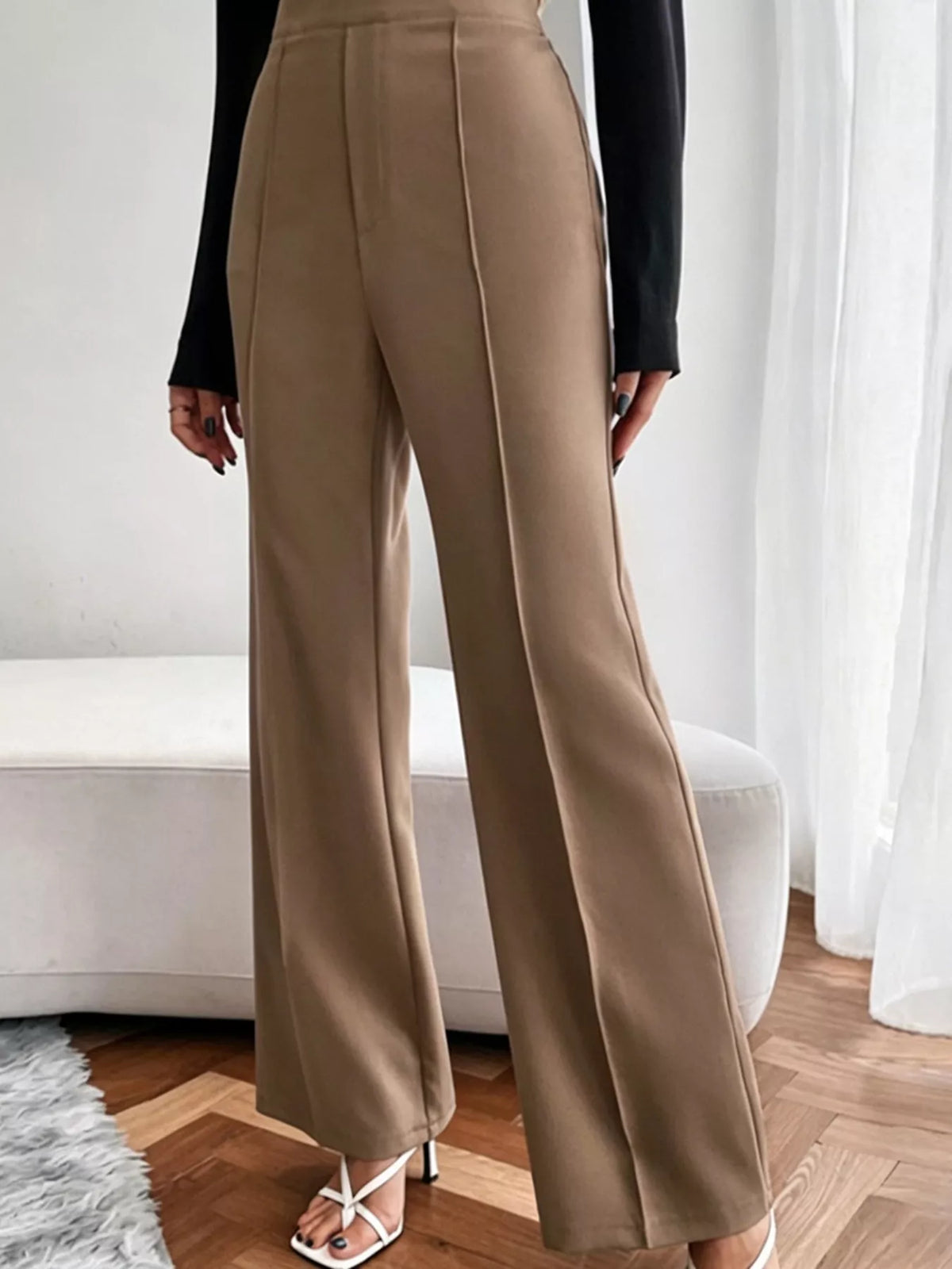 High Waist Flare Pants - Brown - View 8