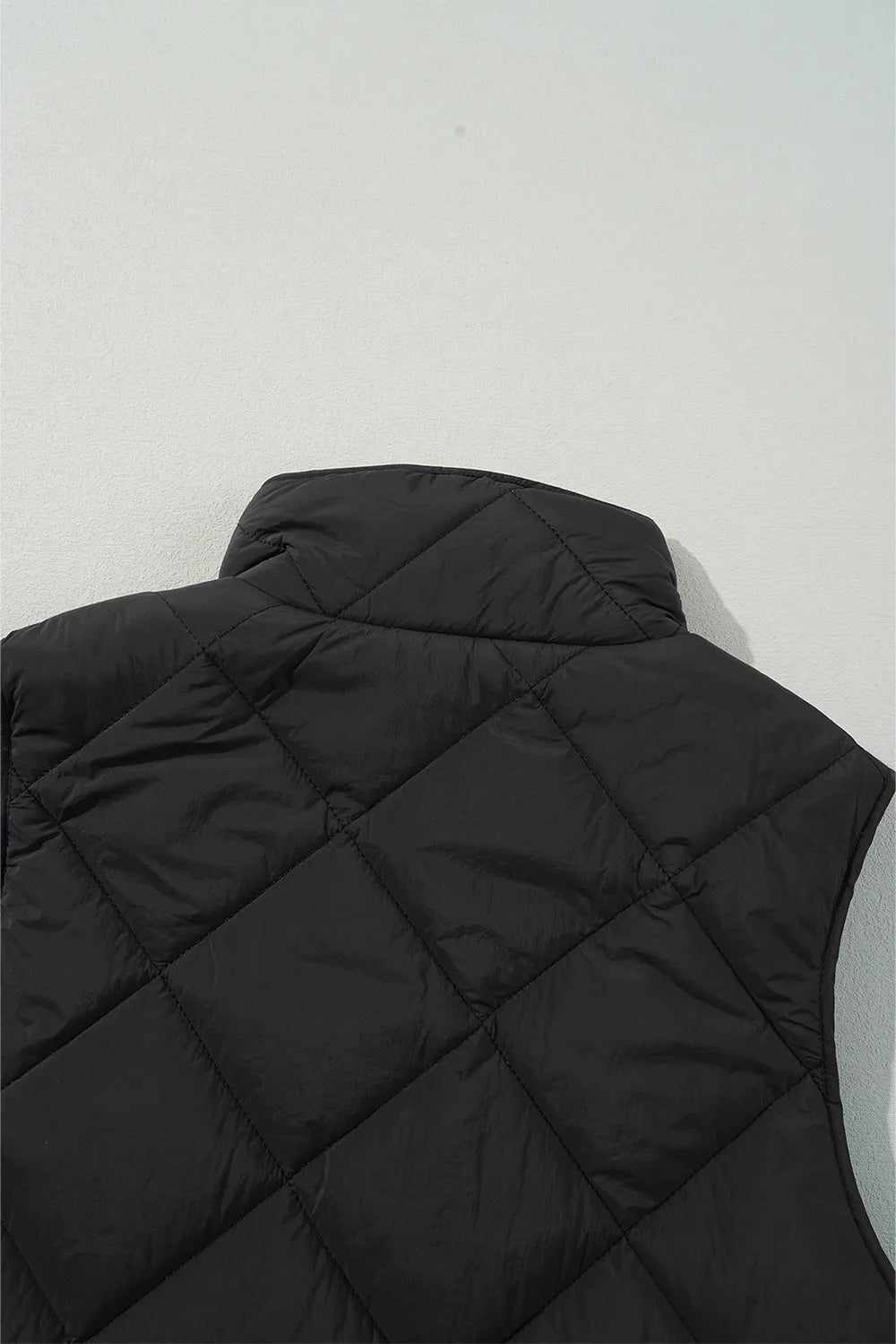 Snap Down Texture Vest Coat with Pockets - Black - View 17