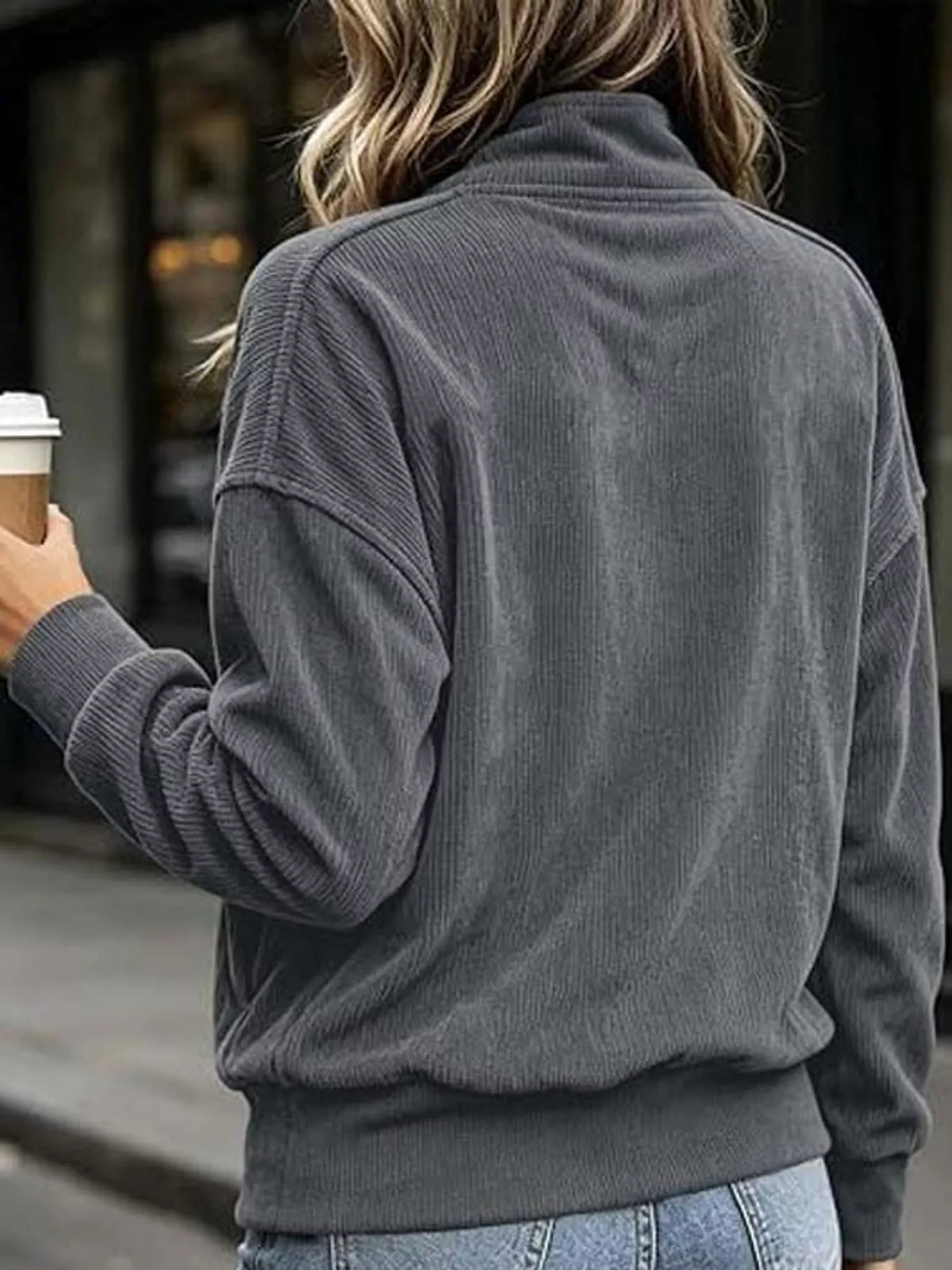 Full Size Quarter-Snap Sweatshirt with Kangaroo Pocket Plus Size - Gray - View 28